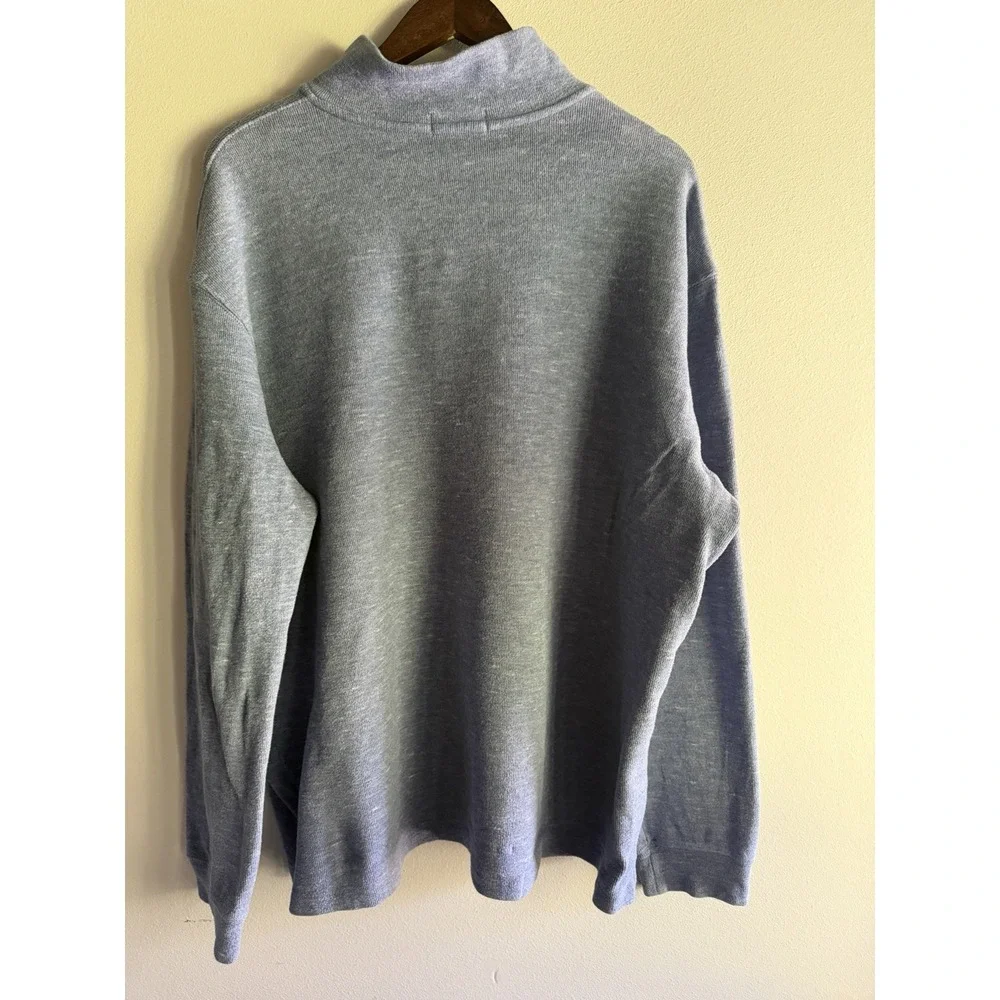 Polo Ralph Lauren Ribbed Sweatshirt Mens 2XL Blue 1/4 Zip‎ Mock Neck Pony Logo